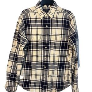 Ralph Lauren Men's Blue and White Checkered Flannel Shirt M Medium